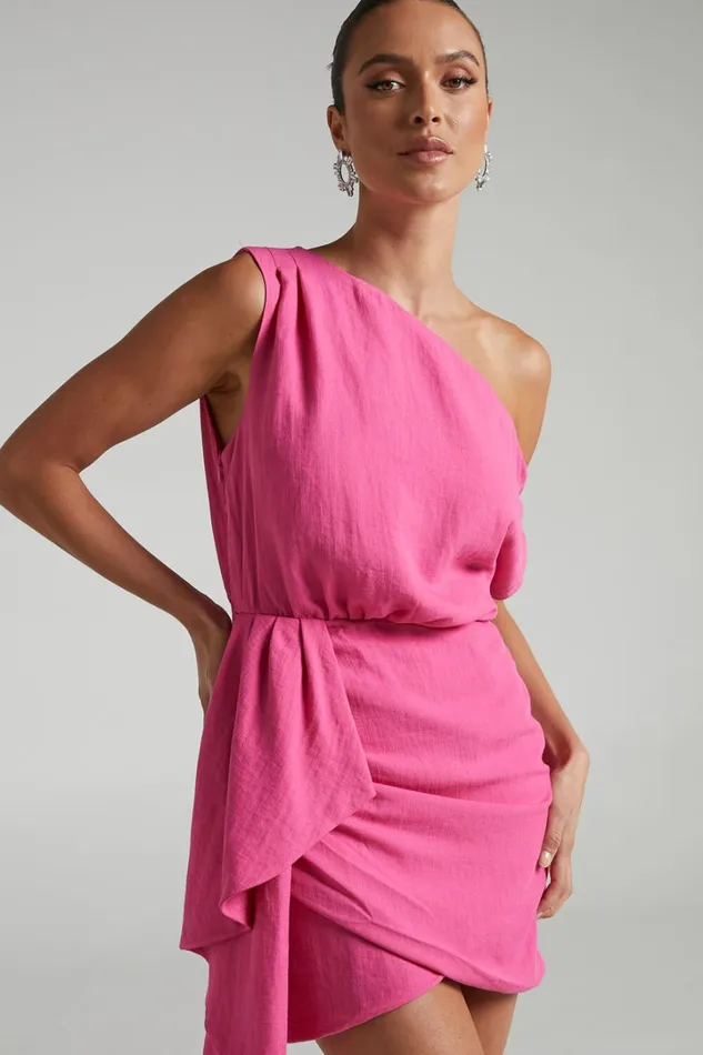 Niana Mini Dress 8211 Drape One Shoulder Dress In Pink Women Showpo Curve Clothes