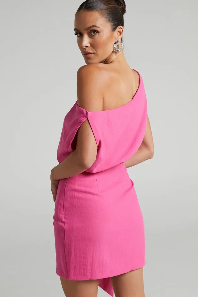 Niana Mini Dress 8211 Drape One Shoulder Dress In Pink Women Showpo Curve Clothes