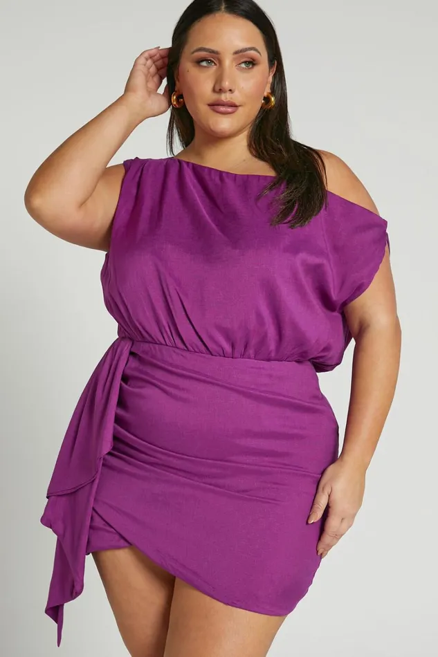 Niana Mini Dress 8211 Drape One Shoulder Dress In Purple Women Showpo Curve Clothes