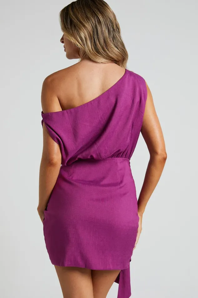 Niana Mini Dress 8211 Drape One Shoulder Dress In Purple Women Showpo Curve Clothes