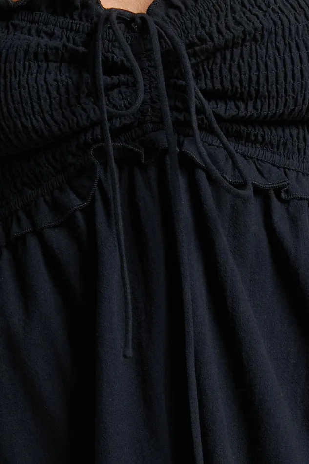 Nikka Midi Dress 8211 Shirred Off Shoulder Puff Sleeve Dress In Black Women Showpo Conscious
