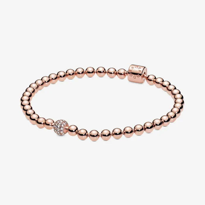 Noncharm Bracelets Women Pandora Beads and Pav Bracelet Rose Gold Plated