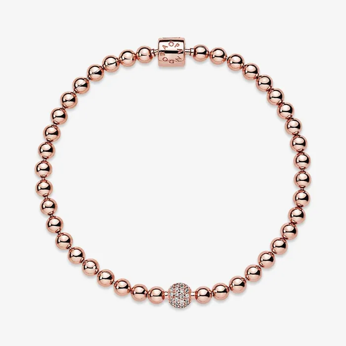 Noncharm Bracelets Women Pandora Beads and Pav Bracelet Rose Gold Plated