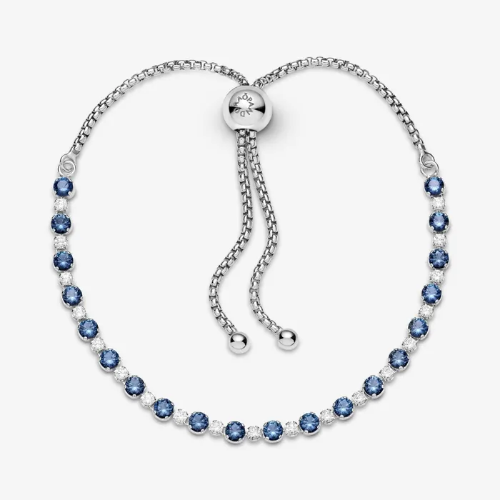Noncharm Bracelets Women Pandora Blue And Clear SparkleSlider Bracelet Blue
