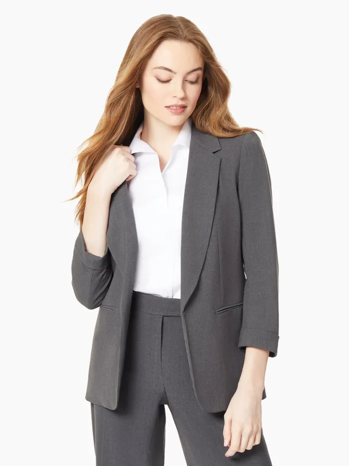 Notch Collar Rolled Cuff BiStretch Blazer Women Jones New York Suiting