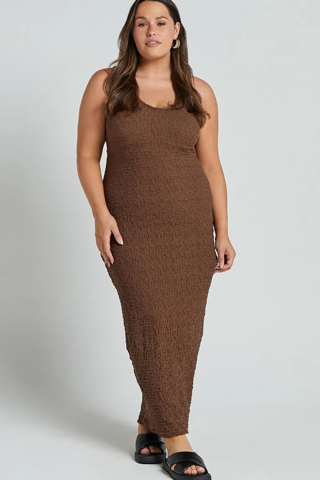 Novida Midi Dress 8211 Textured Bodycon Dress In Chocolate Women Showpo Maternity Clothes