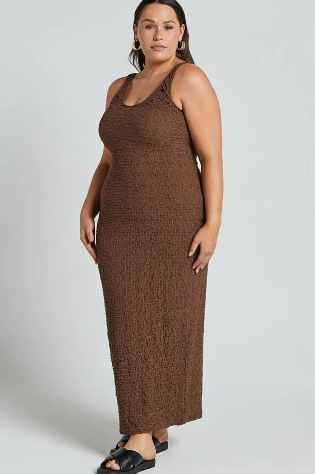 Novida Midi Dress 8211 Textured Bodycon Dress In Chocolate Women Showpo Maternity Clothes