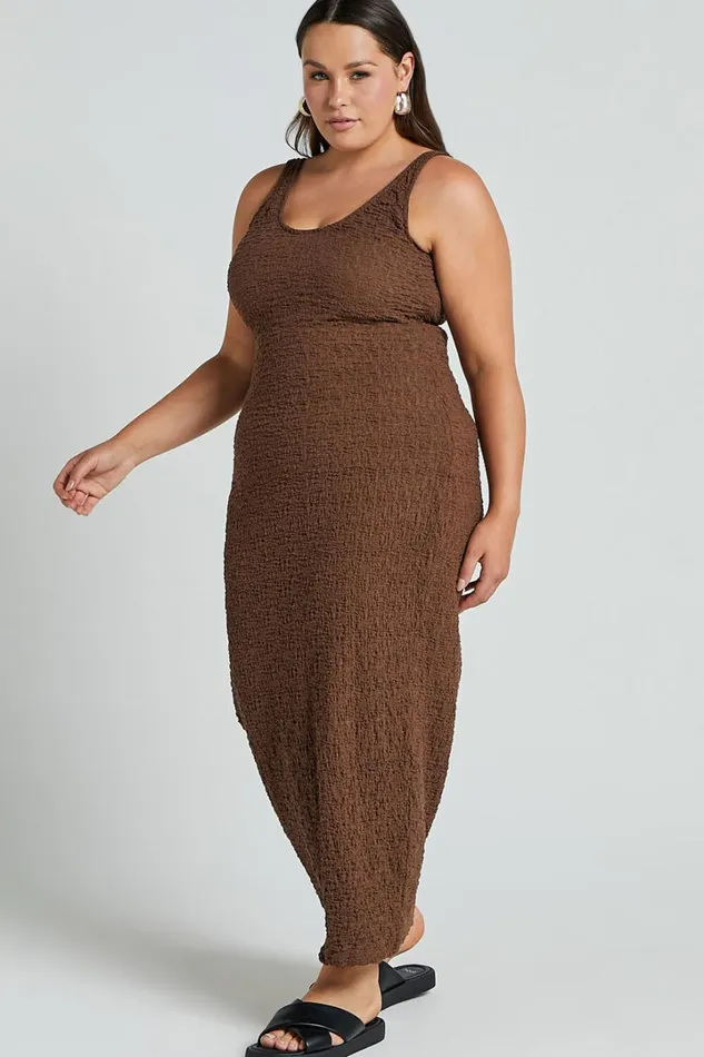 Novida Midi Dress 8211 Textured Bodycon Dress In Chocolate Women Showpo Maternity Clothes