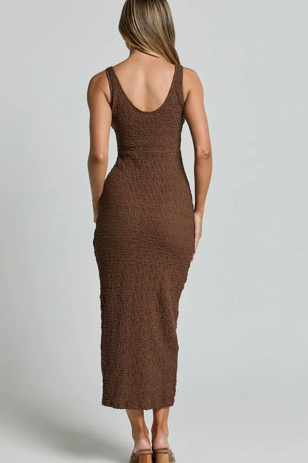Novida Midi Dress 8211 Textured Bodycon Dress In Chocolate Women Showpo Maternity Clothes