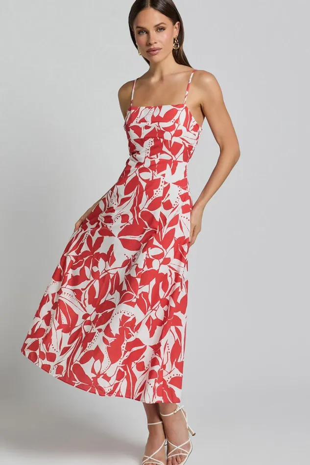 Nylia Midi Dress 8211 Strappy Fit And Flare Dress In Red Floral Women Showpo Curve Clothes