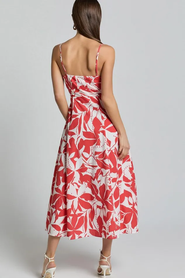 Nylia Midi Dress 8211 Strappy Fit And Flare Dress In Red Floral Women Showpo Curve Clothes
