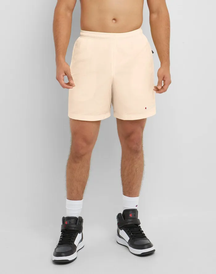 Nylon WarmUp Shorts With Mesh Liner Script Logo 6034 Fresh Tan Men Champion Shorts