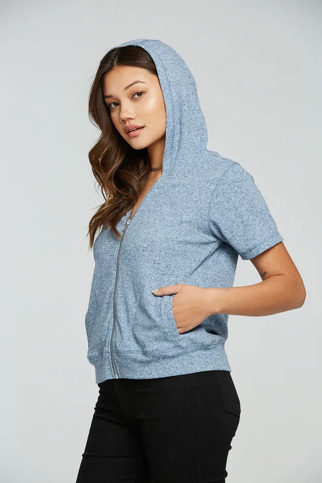 Outerwear Linen Rib Short Sleeve Zip Up Hoodie Chaser Brand Womens