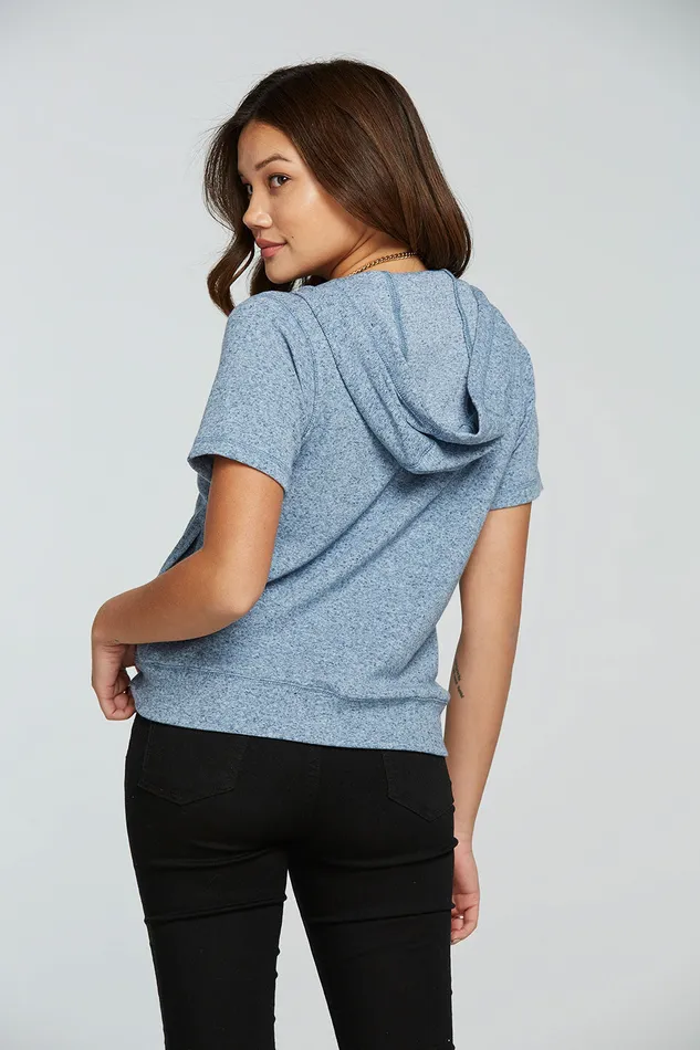 Outerwear Linen Rib Short Sleeve Zip Up Hoodie Chaser Brand Womens