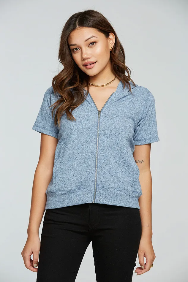 Outerwear Linen Rib Short Sleeve Zip Up Hoodie Chaser Brand Womens