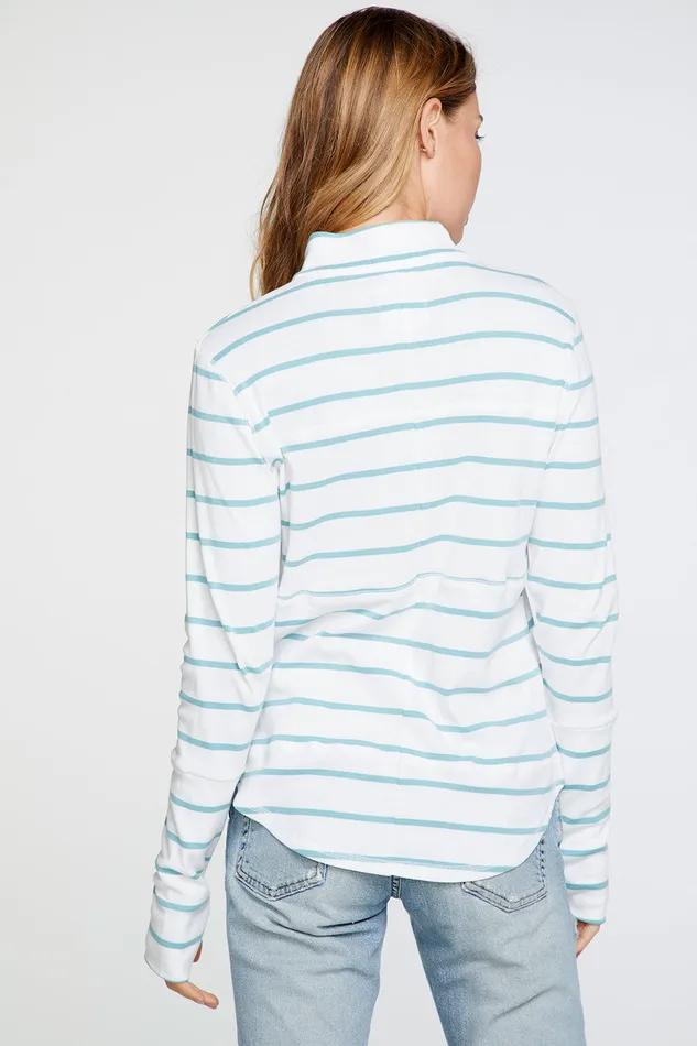 Outerwear Womens Chaser Brand Baby Rib Mock Neck Long Sleeve Thumbhole Jacket in Stripe