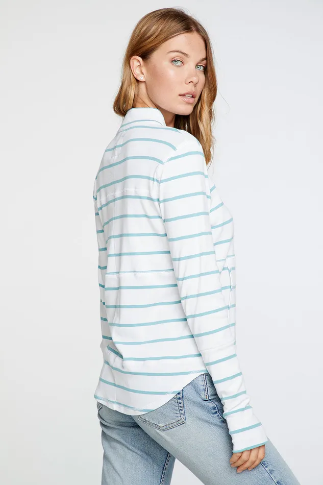 Outerwear Womens Chaser Brand Baby Rib Mock Neck Long Sleeve Thumbhole Jacket in Stripe