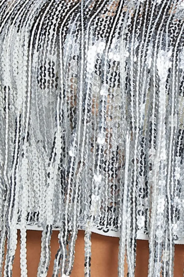 Paris Top 8211 Sequin Fringe Bandeau Top In Silver Women Showpo Tops