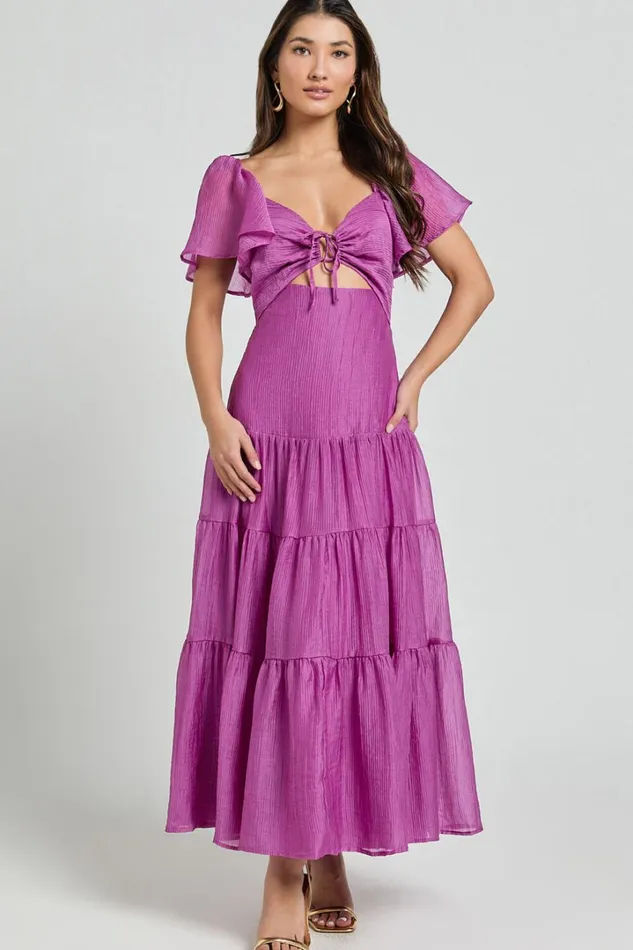 Patricia Midi Dress 8211 Flutter Sleeve Tie Front Tiered Dress In Orchid Women Showpo Dresses Patricia Midi Dress 8211 Flutter Sleeve Tie Front Tiered Dress In Orchid Women Showpo Dresses