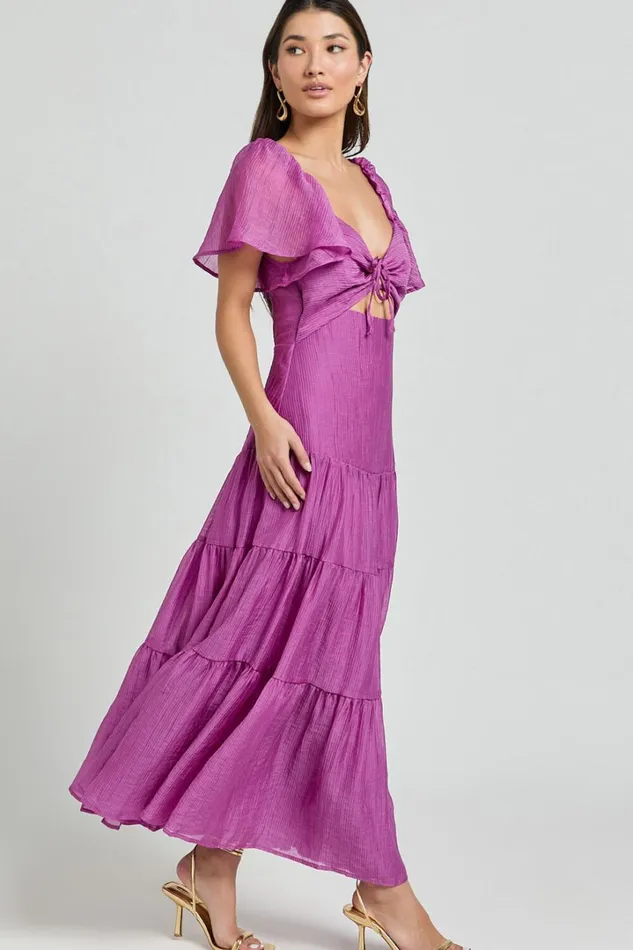 Patricia Midi Dress 8211 Flutter Sleeve Tie Front Tiered Dress In Orchid Women Showpo Dresses