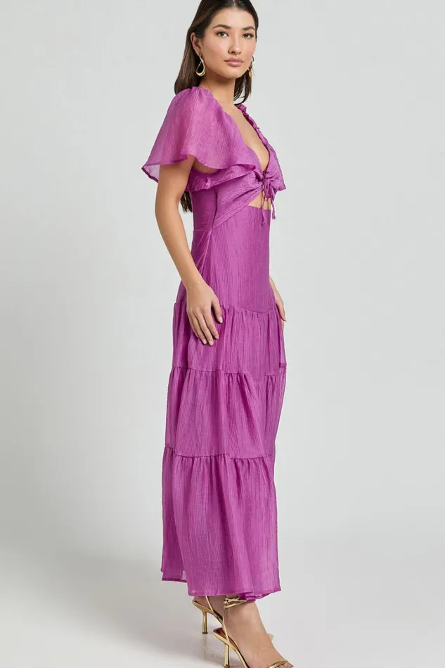 Patricia Midi Dress 8211 Flutter Sleeve Tie Front Tiered Dress In Orchid Women Showpo Dresses
