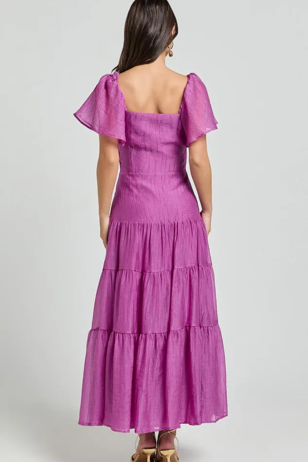 Patricia Midi Dress 8211 Flutter Sleeve Tie Front Tiered Dress In Orchid Women Showpo Dresses