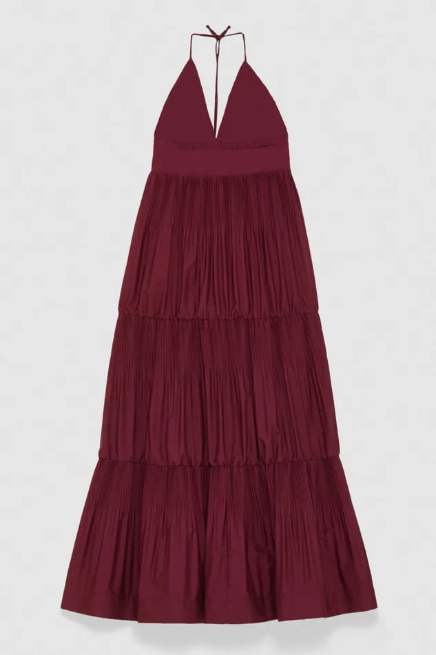 Patrizia Pepe Anklelength Bareback Pleated Dress Purple Dark Plum Apparel Long