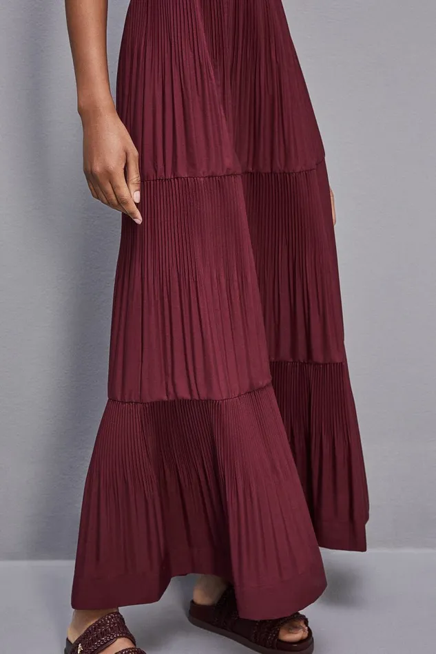 Patrizia Pepe Anklelength Bareback Pleated Dress Purple Dark Plum Apparel Long