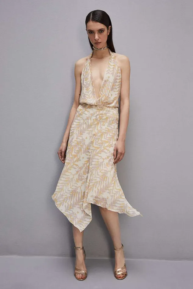 Patrizia Pepe Asymmetrical Chiffon Skirt Rawwhiteanimalier Apparel Midi