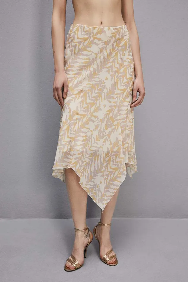 Patrizia Pepe Asymmetrical Chiffon Skirt Rawwhiteanimalier Apparel Midi