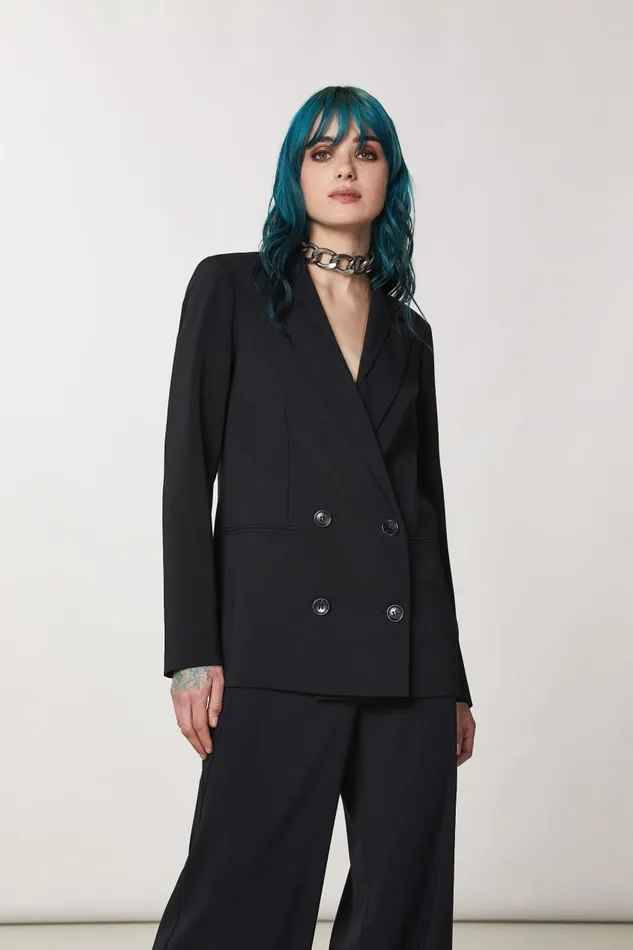 Patrizia Pepe Black Essential Doublebreasted Jacket Nero Apparel Blazers
