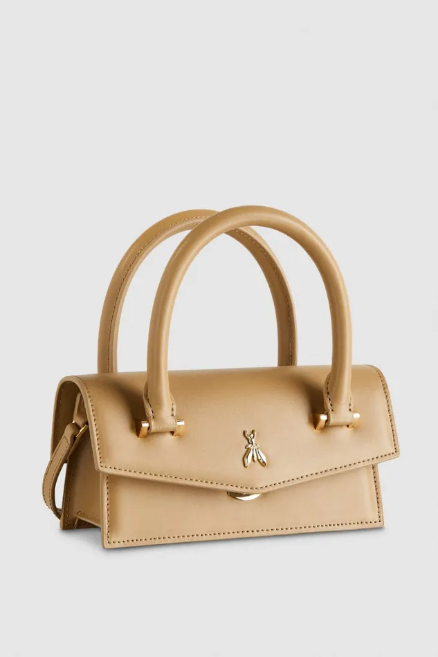 Patrizia Pepe Brown Leather Fly Bamby Bag With Strap Winter Sand Bags Handbags