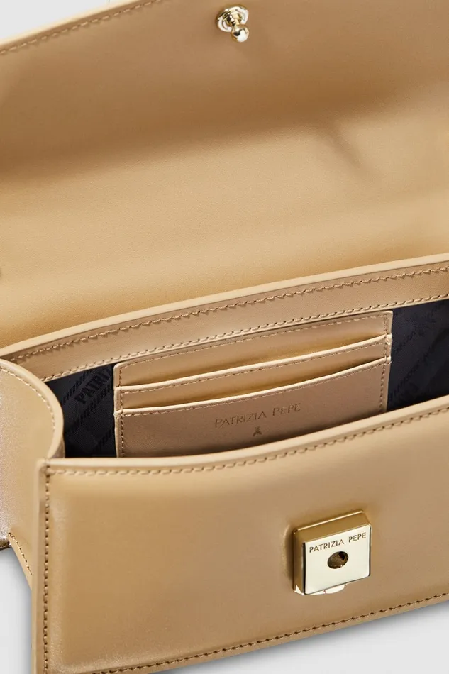 Patrizia Pepe Brown Leather Fly Bamby Bag With Strap Winter Sand Bags Handbags