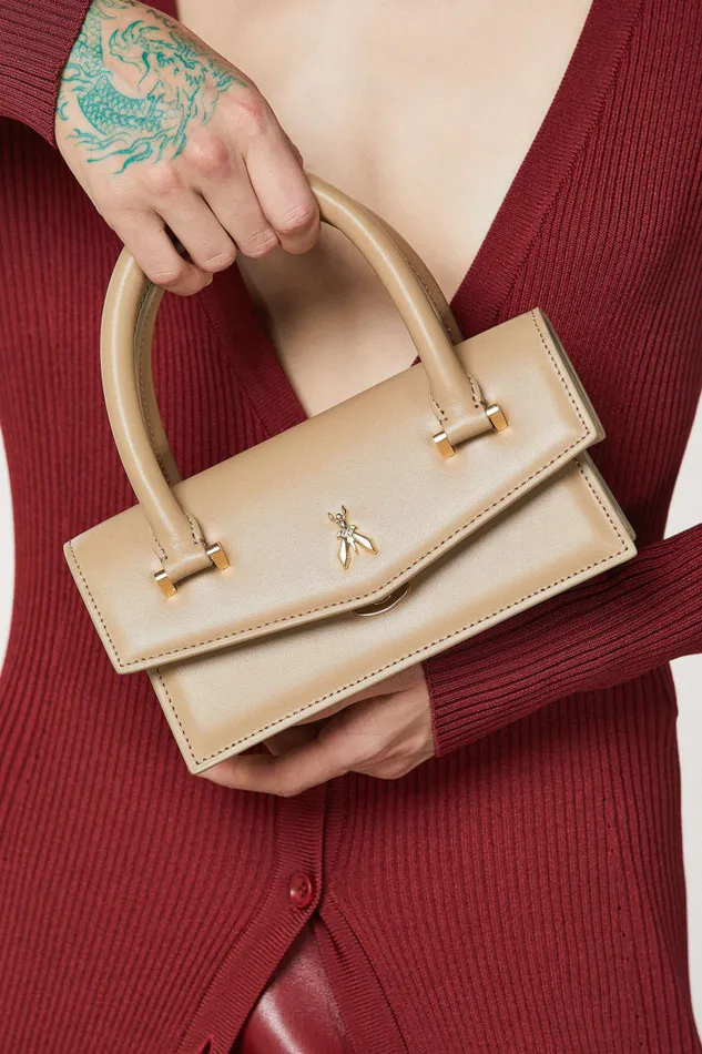 Patrizia Pepe Brown Leather Fly Bamby Bag With Strap Winter Sand Bags Handbags