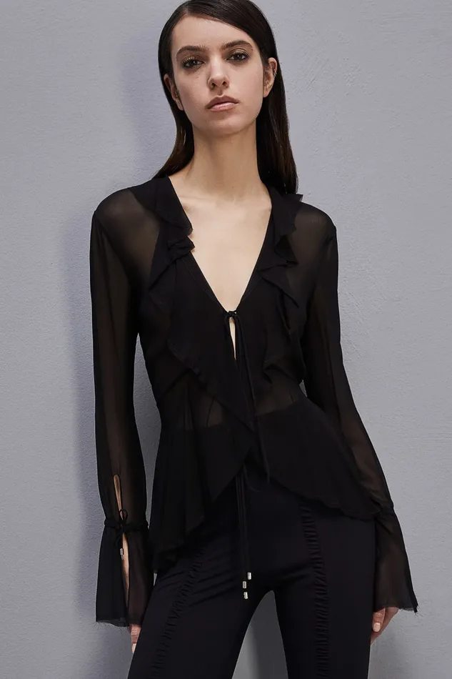 Patrizia Pepe Chiffon Blouse Black Nero Apparel Blouses