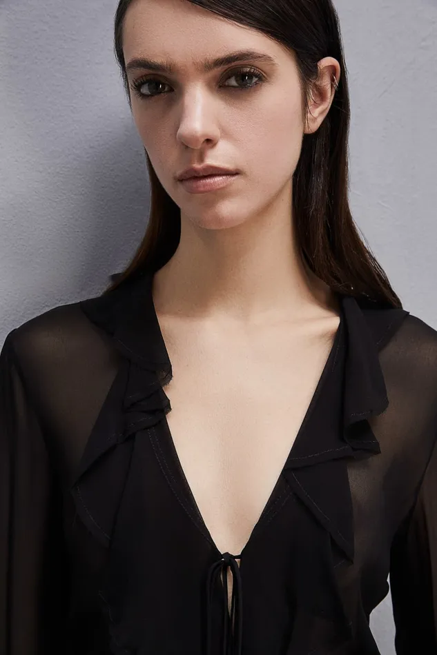 Patrizia Pepe Chiffon Blouse Black Nero Apparel Blouses
