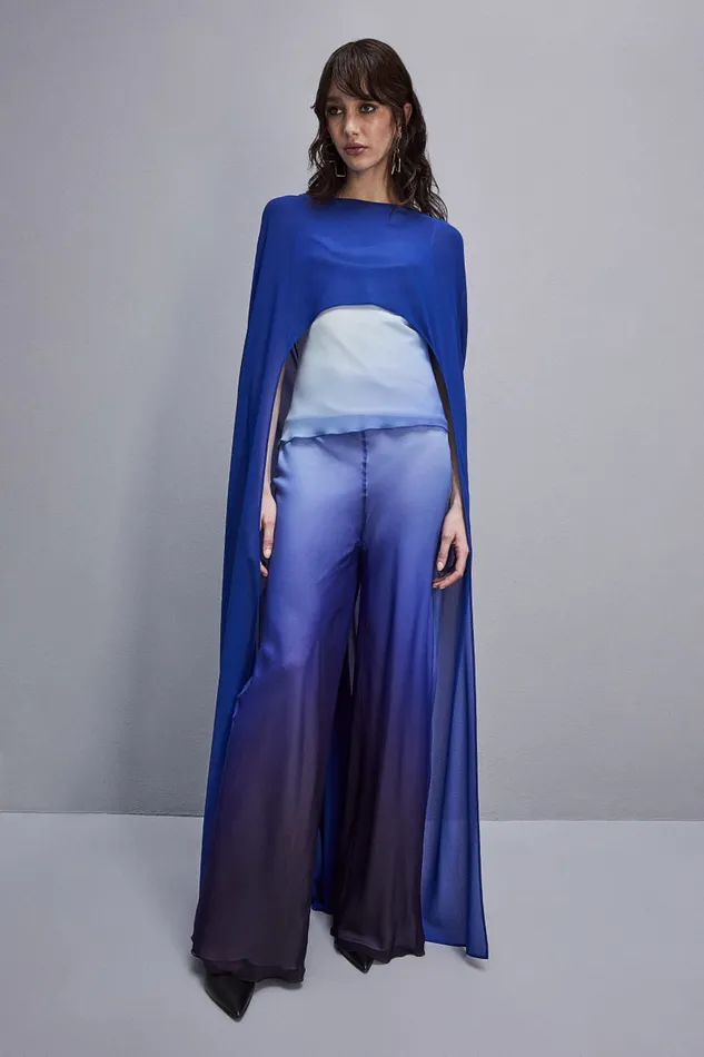 Patrizia Pepe Chiffon Pants With Degrad Print Light Blue Waveprintdegrad Apparel Flared