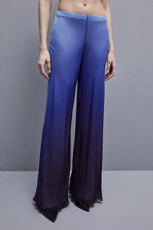 Patrizia Pepe Chiffon Pants With Degrad Print Light Blue Waveprintdegrad Apparel Flared