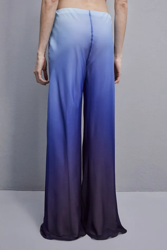 Patrizia Pepe Chiffon Pants With Degrad Print Light Blue Waveprintdegrad Apparel Flared