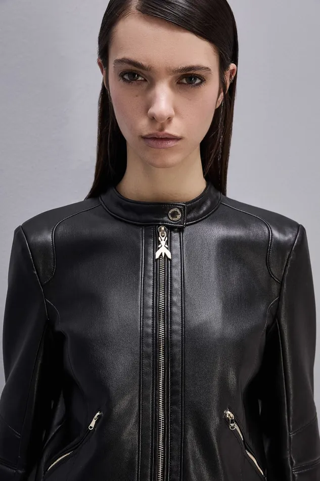 Patrizia Pepe Coated Fabric Biker Jacket Black Nero Apparel Jackets