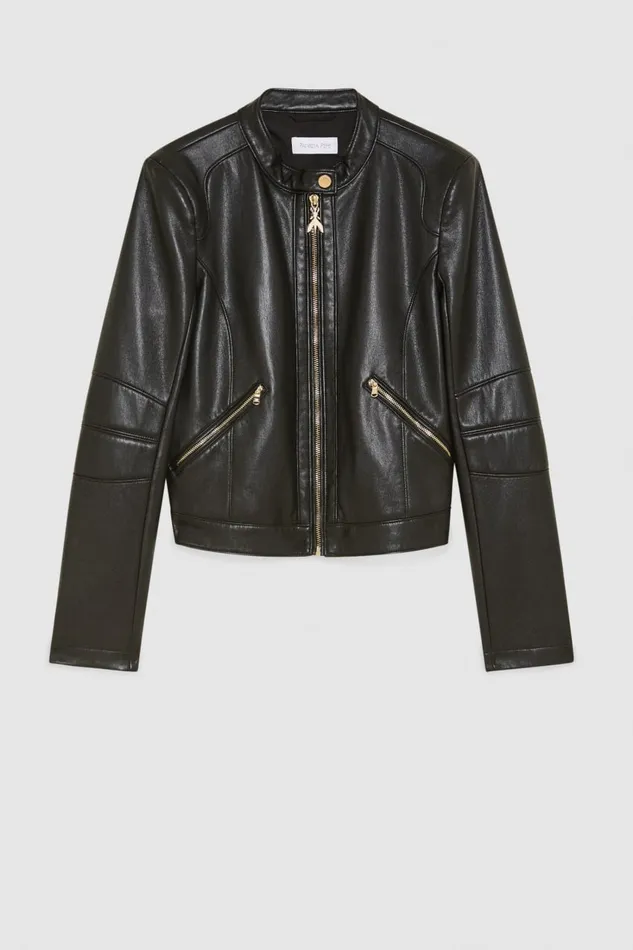 Patrizia Pepe Coated Fabric Biker Jacket Black Nero Apparel Jackets