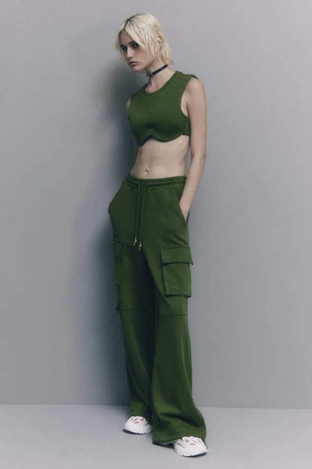 Patrizia Pepe Cotton Blend Fleece Cargo Pants Green Green Garden Apparel Joggers