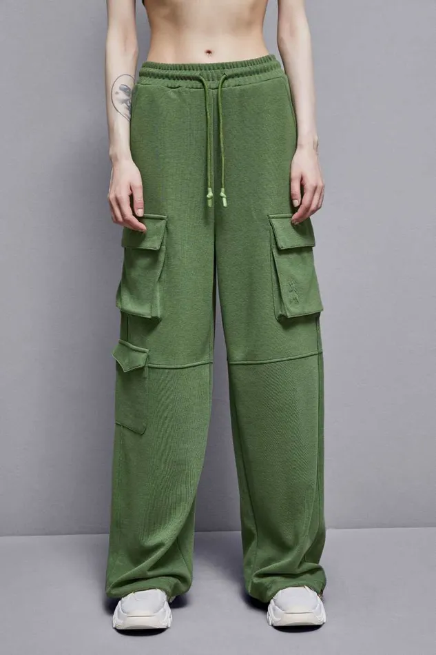 Patrizia Pepe Cotton Blend Fleece Cargo Pants Green Green Garden Apparel Joggers