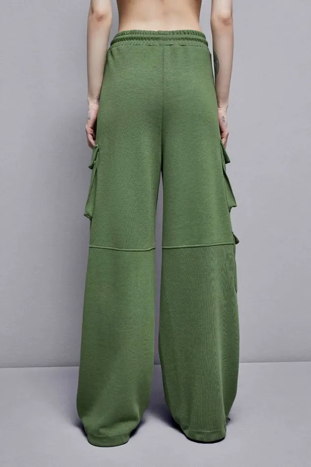 Patrizia Pepe Cotton Blend Fleece Cargo Pants Green Green Garden Apparel Joggers
