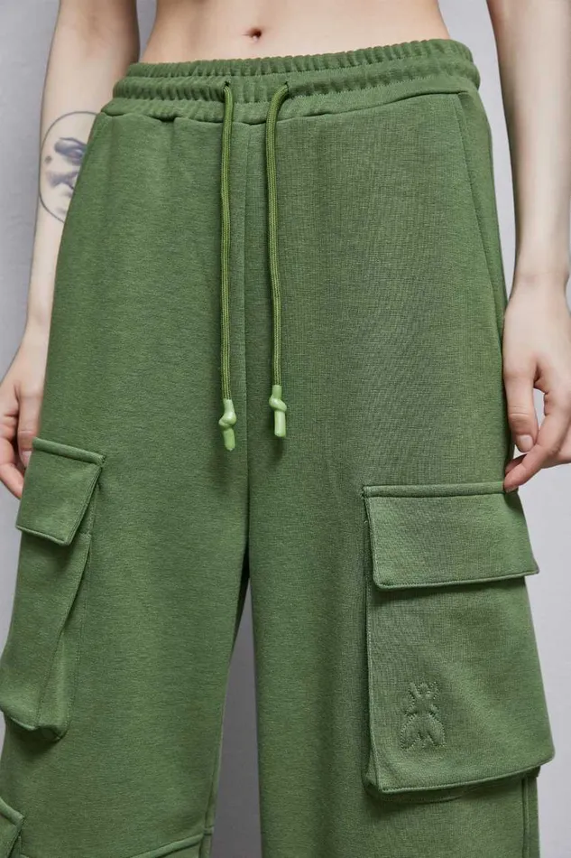 Patrizia Pepe Cotton Blend Fleece Cargo Pants Green Green Garden Apparel Joggers