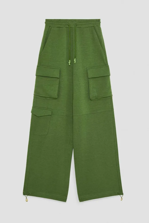 Patrizia Pepe Cotton Blend Fleece Cargo Pants Green Green Garden Apparel Joggers