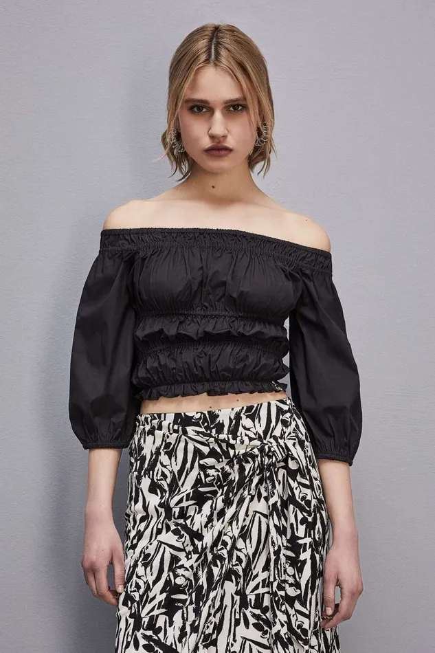 Patrizia Pepe Cotton Offshoulder Top Black Nero Apparel Tops