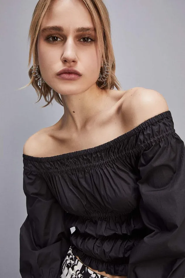 Patrizia Pepe Cotton Offshoulder Top Black Nero Apparel Tops