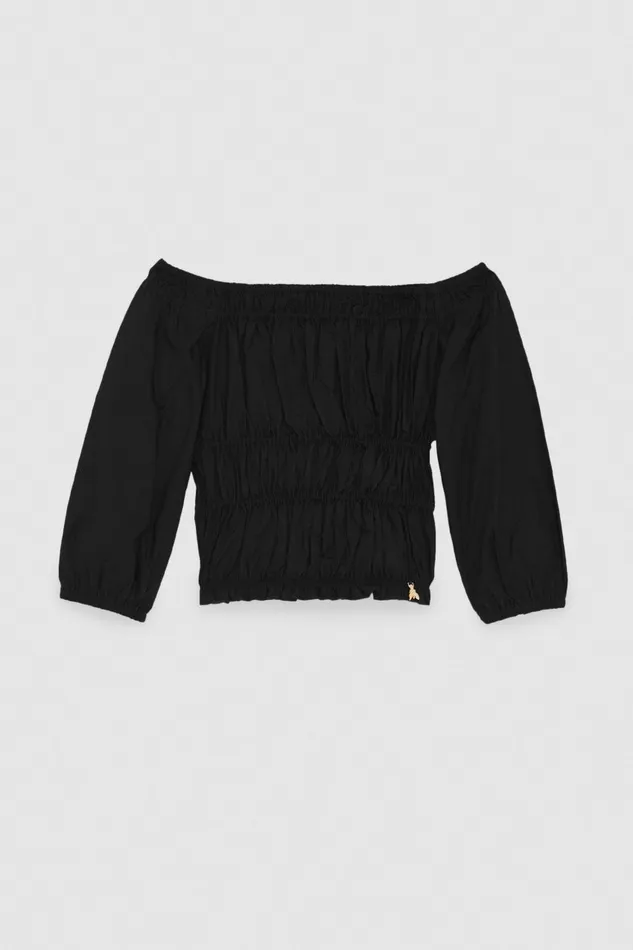 Patrizia Pepe Cotton Offshoulder Top Black Nero Apparel Tops