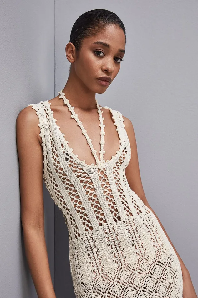 Patrizia Pepe Crocheteffect Dress Made Of Recycled Nylon White Raw White Apparel Knit